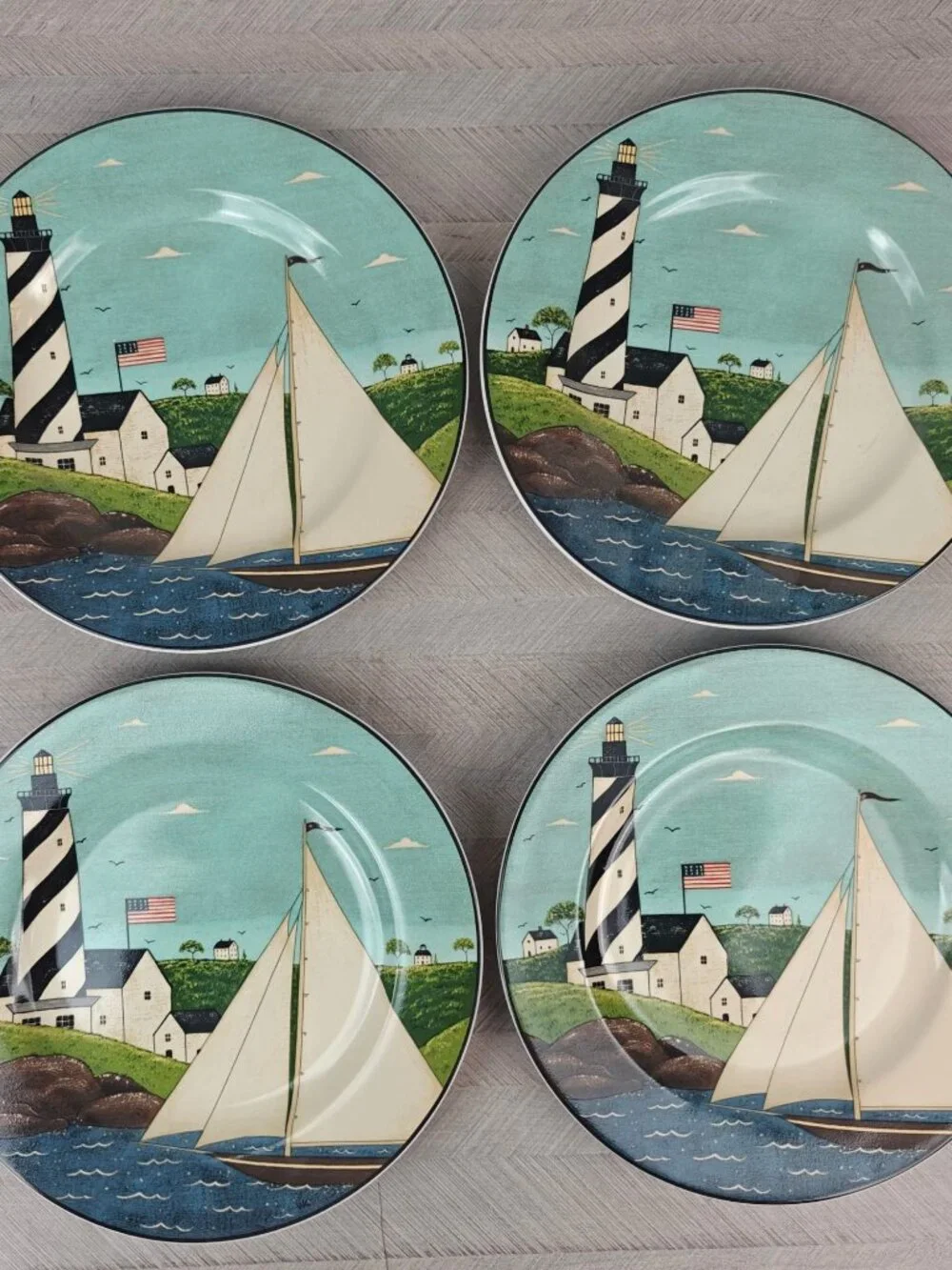 Warren Kimble Coastal Breeze Salad Dessert Plates Set Of 4 1998 Sakura Nautical